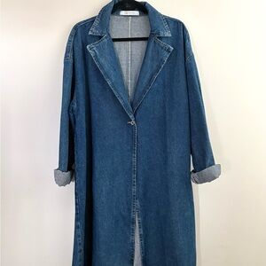 Denim Longline Trench Coat - Blue